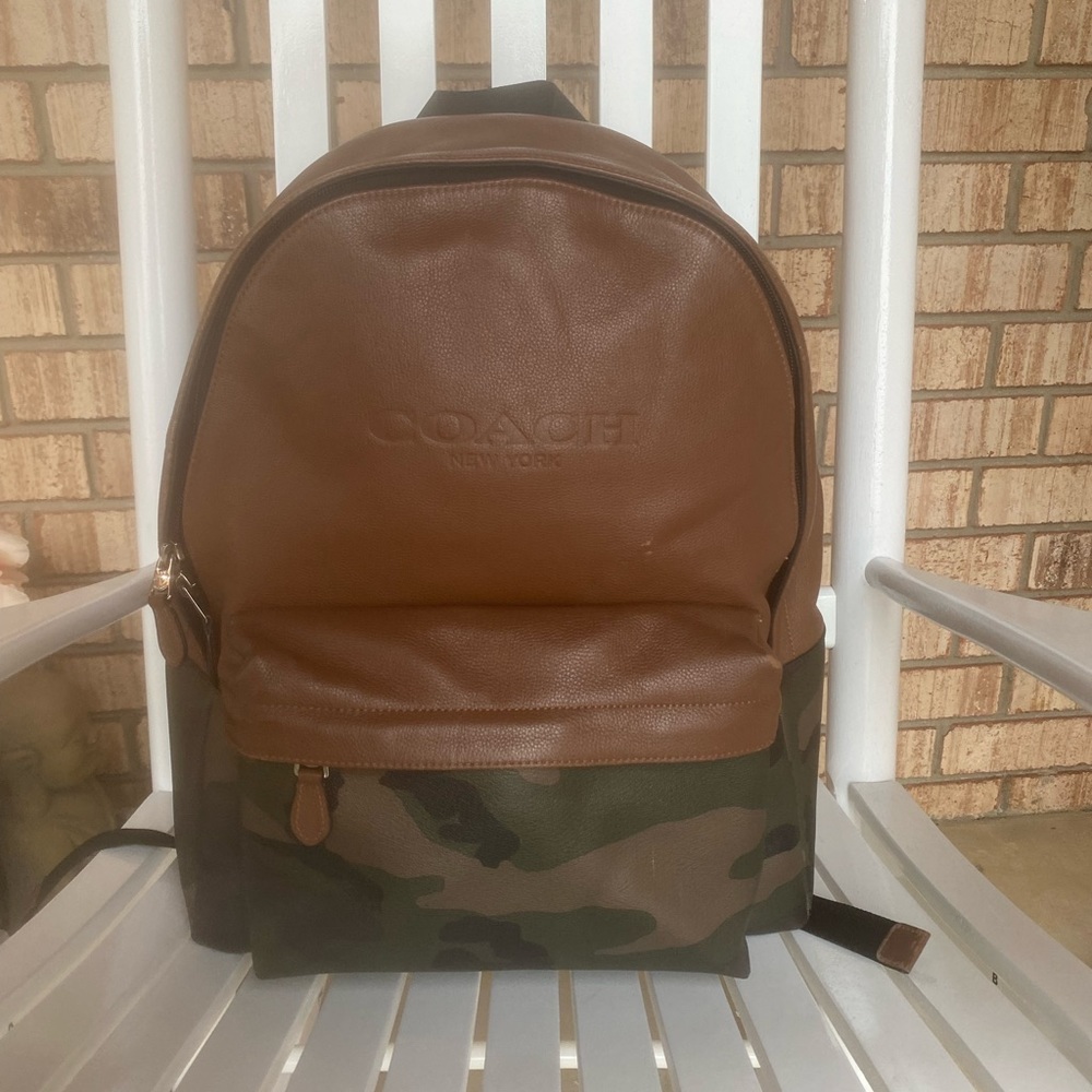 Coach Brown Leather & Camo Backpack